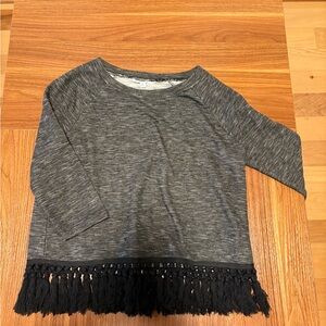 Jack by BB Dakota Gray and Black Crew Neck Sweater with Fringe
